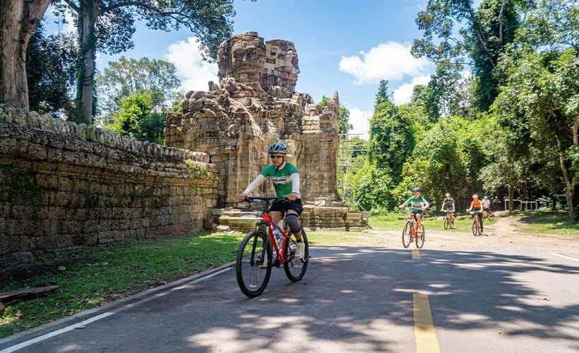 Cycle Angkor Backroad Bike Tour / E-Bike or Tuk Tuk - Terrace of the Elephants and Baphuon: Khmer details at riding speed