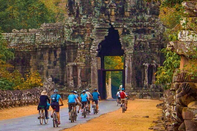 Full-Day Guided Bicycle Tour in Angkor Wat Temple - Ta Prohm Temple: jungle roads and roots in the right frame